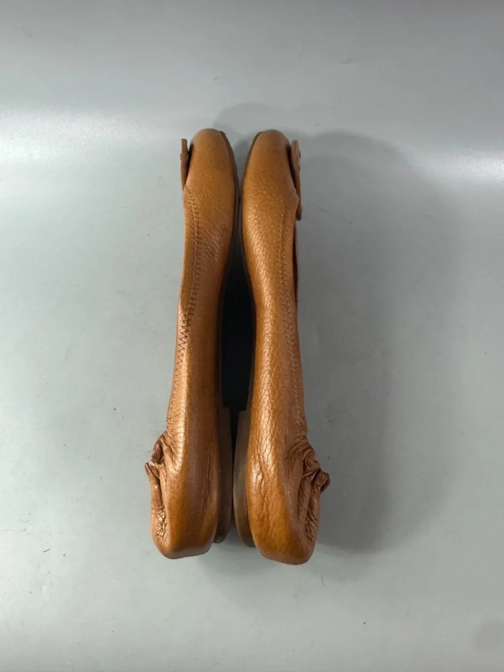 Tory Burch Reva Brown Leather Scrunch Ballet Flats, Size 10 M